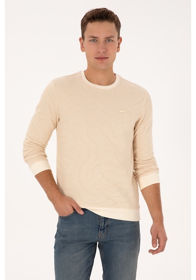 U.S. Polo Assn. Erkek Regular Fit Bisiklet Yaka Desenli Krem Sweatshirt 50308910-VR071