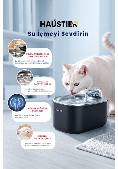 Wf007l Otomatik Kedi Su Sebili, 3.5lt Geniş Hazne, Bpa Içermez, Metal Tabla, Ultra Sessiz