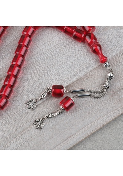 Ateş Kehribar Alpaka Püsküllü Kapsül Kesim 11x11mm Tesbih - Şeffaf Kırmızı