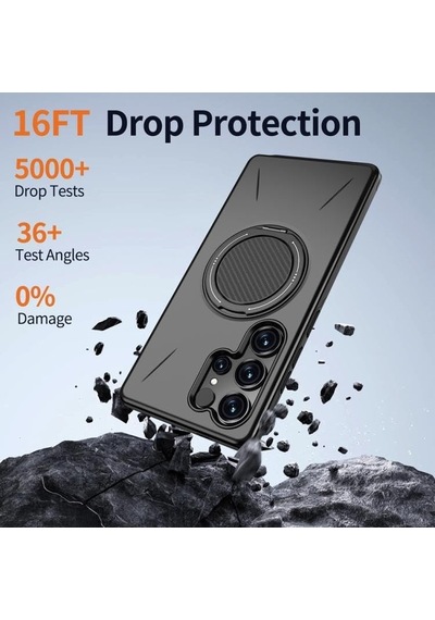 Galaxy S25 Ultra İçin Kılıf Mag-forge 360 Döndürülebilir Yüzük Stantlı S25 Ultra Koruyucu Pc+tpu Hibrit Tasarımlı Güçlü Manyetikli S25 Ultra Kılıf Siyah 50 x 22