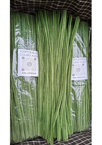 30 Cm A063 Yeşil Kod Şönil - Tüylü Hobi Çubuğu 100 Lü Paket
