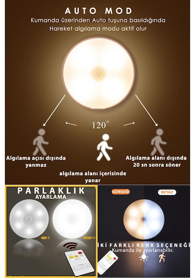 Trendpoint 2li Spot Led Kumandalı Usb Şarjlı Akıllı Hareket Sensörlü Çift Renk Kablosuz Lamba Diğer