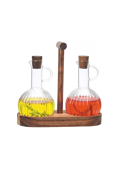 Qerhome 2'li Akasya Standlı Borosilikat Cam Yağdanlık-sosluk-sirkelik 300 Ml Şeffaf
