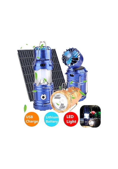 Unichrome Şarjlı Powerbank Özellikli Kamp Lambası Güneş Enerjili Kızaklı Fanlı Kamp Feneri Led Altın