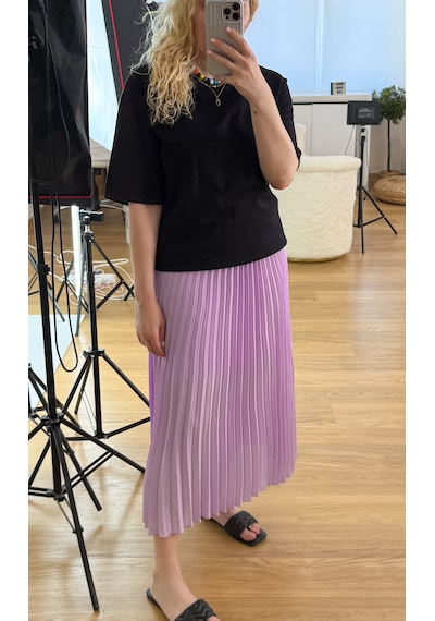 Modaonna Lila Şifon Pliseli Etek