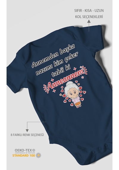 Annemden Başka Nazımı Kim Çeker Tabiki Annanem V2 Baskılı Bebek Zıbını Çıtçıtlı Body Kısa Kol Lacivert