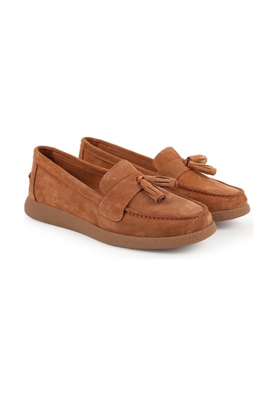 Libero L076.5604-1 Püskül Detaylı Süet Esnek Eva Taban Kadın Loafer Taba