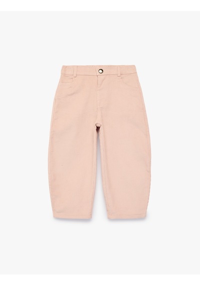 Koton Beli Lastikli Cepli Pamuklu Rahat Kesim Kadife Pantolon Pembe 7wmg40037aw Gül
