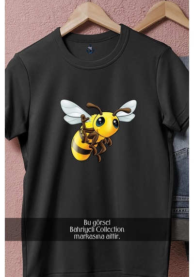 Bahriyeli Collection Oversize Bal Arısı Tasarımlı Unisex T-shirt Siyah