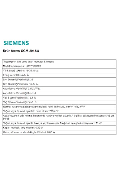 Siemens LC67BBK00T Duvar Tipi Davlumbaz 60 CM Gümüş