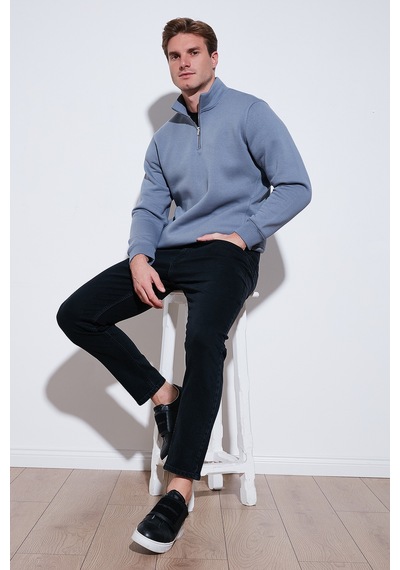 Buratti Pamuklu Regular Fit Yarım Fermuarlı Dik Yaka Erkek Sweat 59052592 Koyu Gri