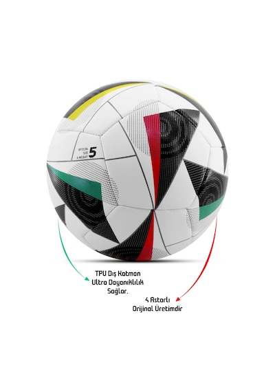 Pompa Hediyeli No:5 Futbol Topu Dayanıklı Tpu Halı Saha Sert Zemin Uyumlu Dikişli Ft515 Çok Renkli