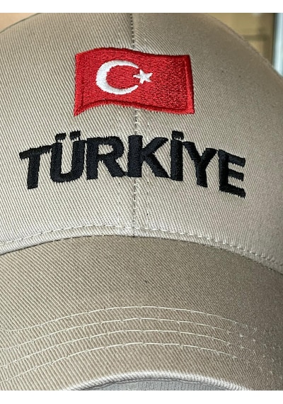 Hamze Türkiye Bayrak Nakış Pamuklu Unisex Cap Şapka Bej