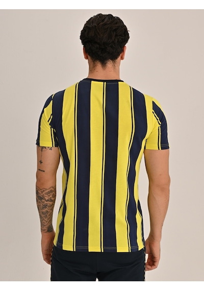Fenerbahçe Erkek Trıbun Çubuklu Tshırt Lacıvert-sarı