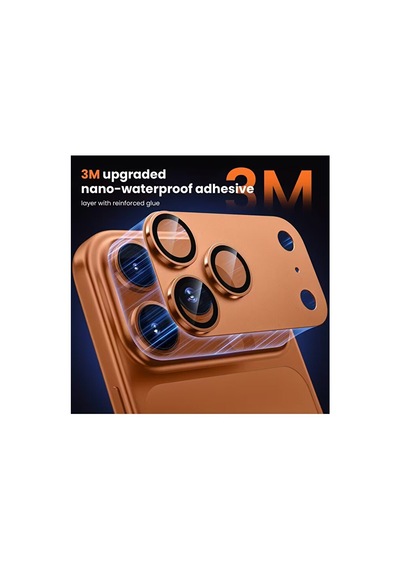 Apple Uyumlu iPhone 17 Pro Max Tek Parça Tam Kapatan Metal Temperli Kamera Lens Koruyucu Turuncu