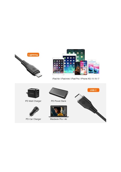 Novoo Type-C Apple iPhone Uyumlu Lightning Hızlı Şarj Kablosu - 1.8 Metre