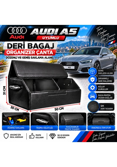 Audi A5 Uyumlu Oto Bagaj Organizeri Deri Bagaj Kutu Çanta 1