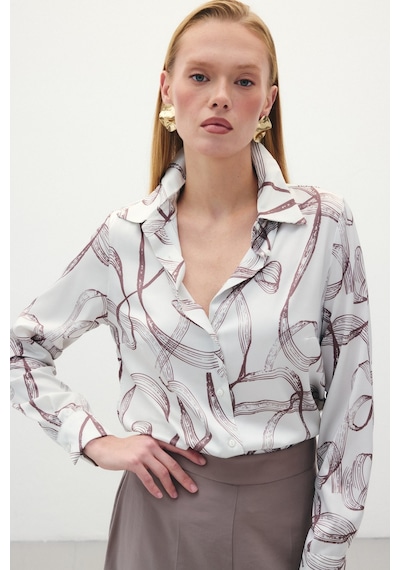 Sateen Desenli Klasik Gömlek - Kahve-136240 Kahve
