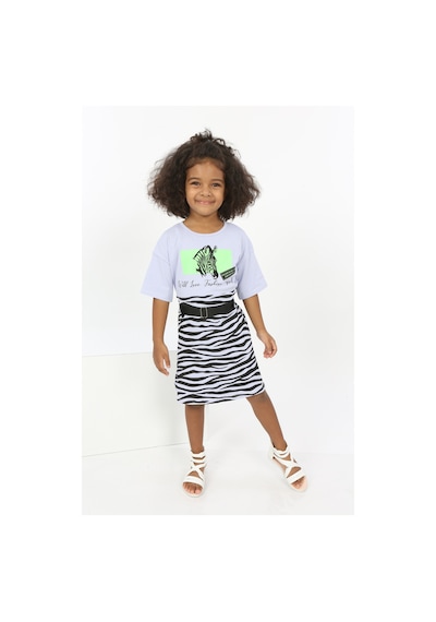 Toontoy Kız Çocuk Zebra Baskılı Elbise Mavi