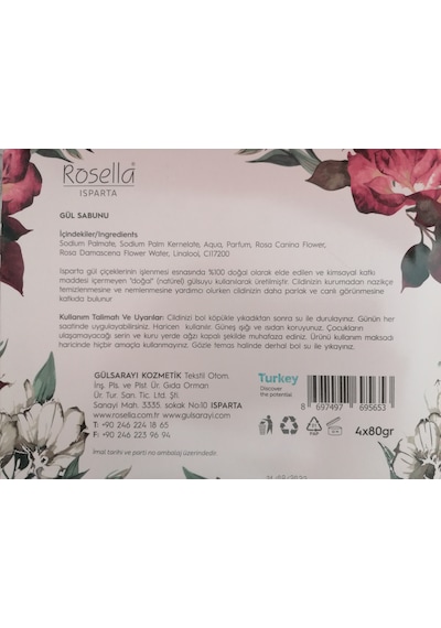 Rosella El Yapımı Gül Özlü Sabun 80x4 320gr