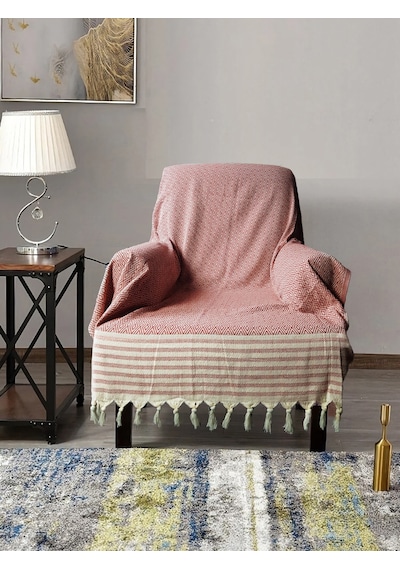 Buldan İşi Kolları Örten Pamuklu Tekli Koltuk Berjer Örtüsü 180x150 Cm Pamuk Dokuma Kiremit Kiremit