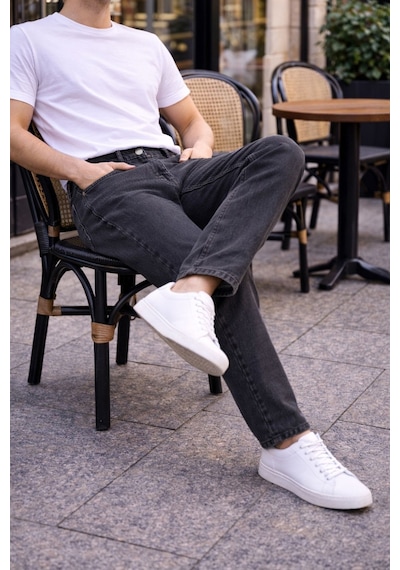 Cedy Denim Dar Paça Erkek Yüksek Bel Kot Pantolon - Salaş Mom Jean C333 Antrasit