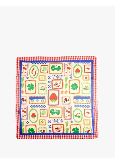 Koton Çok Renkli Çilek Desenli Kare Saten Fular Bandana Multıcolor 6sak50078aa Mavi