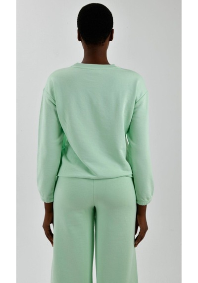 United Colors of Benetton Kadın Önü Logo Baskılı Bisiklet Yaka Sweatshirt Mint