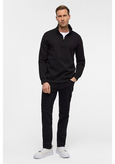 Süvari Siyah Regular Düz Yarım Balıkçı Yaka Sweatshirt Siyah