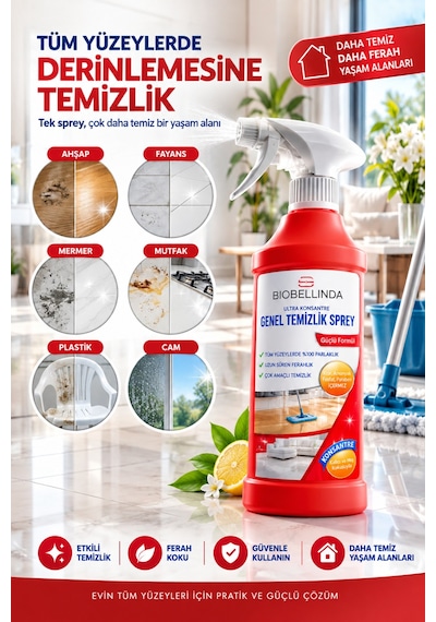 Genel Temizlik Spreyi Çok Amaçlı Yüzey Temizleyici Ahşap Fayans Cam Mermer Mutfak Ve Mobilya 450 ML