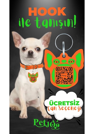 Petjoo 7.Hook Yeşil-Turuncu Qr'lı Köpek Künyesi