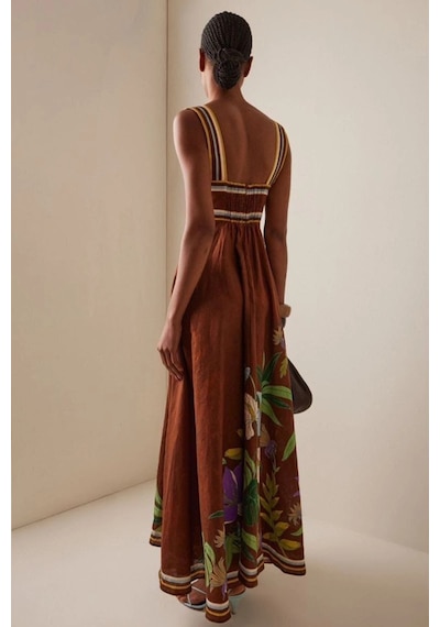 Asprinfashion Kadın İthal Keten Dijital Baskılı Askılı Maxi Elbise Yazlık Çiçek Desenli Uzun Elbise Kahverengi Asprinfashion Kadın İthal Keten Dijital Baskılı Askılı Maxi Elbise Yazlık Çiçek Desenli Uzun Elbise Kahverengi
