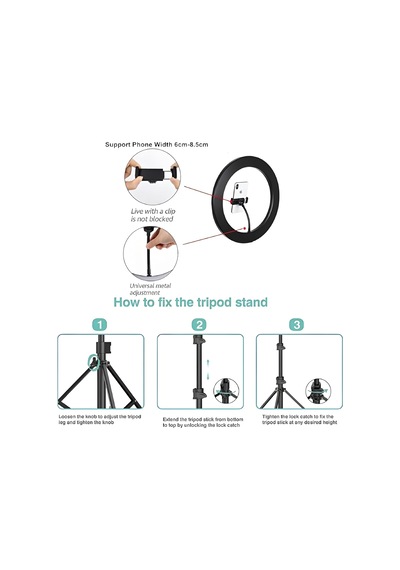 Ring Light 26cm Halka Işık + Tripod Ayak Bluetooth Uzaktan Kumandalı 3 Işık Modu & 10 Parlaklık Seviyesi Usb Bağlantılı Telefon Tutuculu Fotoğraf Ve Video Çekim Işığı Ring
