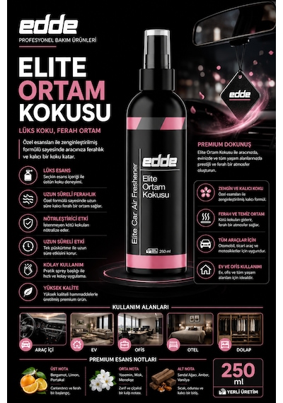 Edde Elite Araba Araç Oto Ortam Kokusu Araç Içi Kokuları Oto Parfümü 250 Ml Oto Detailing 250ml