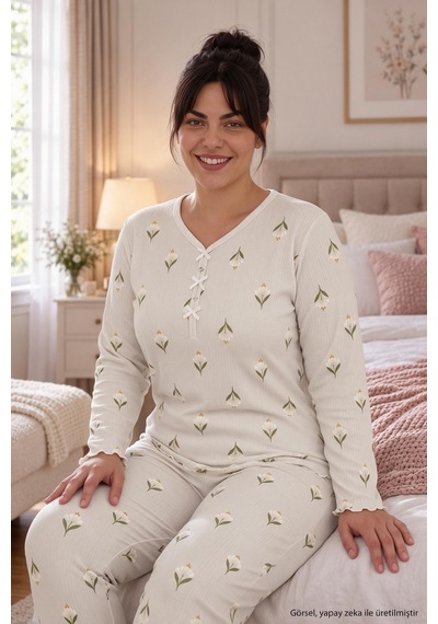 Seboteks Fitilli Kaşkorse Kumaş Uzun Kollu Büyük Beden Kadın Pijama Takımı 2990 Taş Rengi Seboteks Fitilli Kaşkorse Kumaş Uzun Kollu Büyük Beden Kadın Pijama Takımı 2990 Taş Rengi