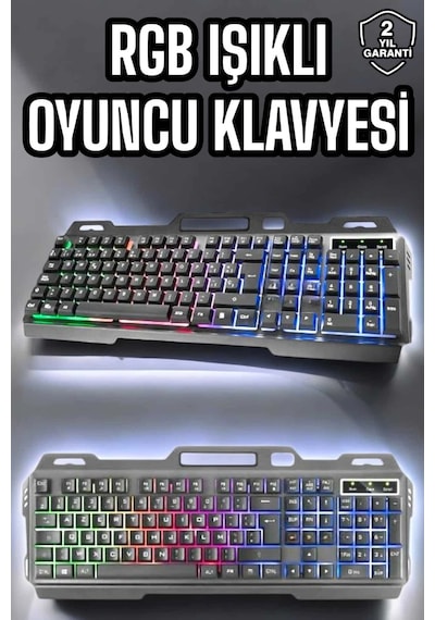 Led Işıklı Klavye Usb Girişli Rgb Işıklı Q Klavye Mouse Hediyeli