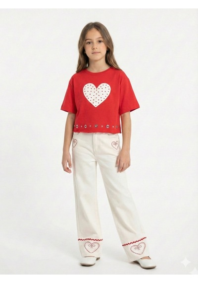 Xo Kids Kız Çocuk 3lü Alt Üst Kombin Takmı 4-13 Yaş Set0479 Krem