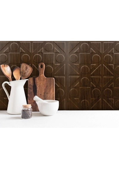 3 Boyutlu Duvar Paneli Kabartmalı Kareli Yuvarlak Desen Pvc 41x41 Cm/ 6 Adet /1 M² Teak