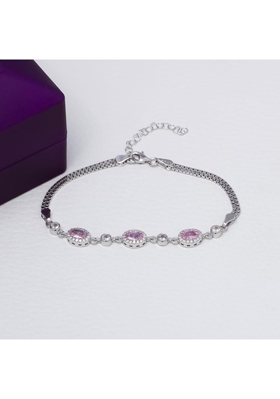 Nagiss Pembe 4 - 6 MM Oval Zirkon Taşlı Gümüş Kadın Bileklik