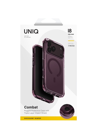 Apple iPhone Uyumlu 18 Pro Max Kılıf Combat Üç Katmanlı Shocksorb Teknolojisi Magsafe Soft Ve Pürüzsüz Kapak Mürdüm