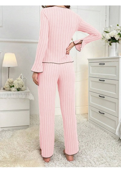 Bella Notte Pembe Uzun Kollu Fiyonk Detaylı Pijama Takımı