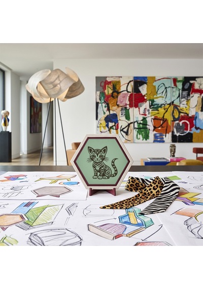 Sanatsal Kedi Temalı Dekoratif Masaüstü Süsü Sevdikleriniz İçin Anlamlı Ve Modern Bir Hediye Seçimi 10x10 Cm, Açık Yeşil