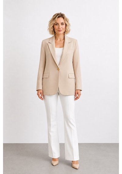 Bihan Store Kadın Kruvaze Tek Düğmeli Blazer Ceket Y26-421 - Taş