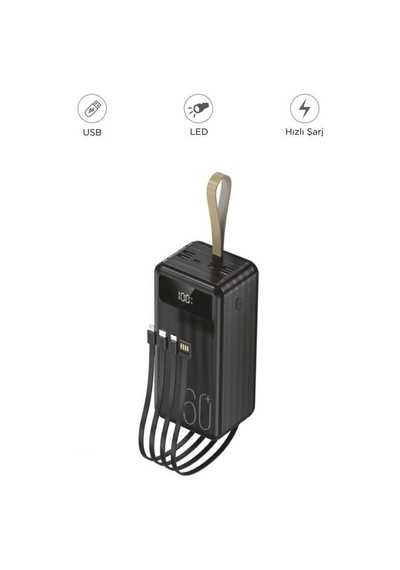 1060 60000mah Ledli 4 Çıkışlı Taşınabilir Hızlı Şarj Dijital Göstergeli Powerbank Siyah