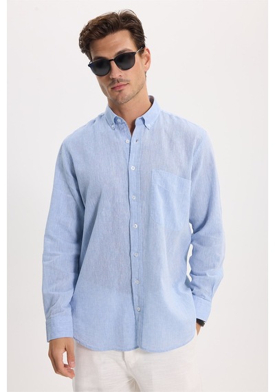 Tudors Erkek Regular Fit Klasik Kesim Oversize Pamuklu Keten Doku Düğmeli Yaka Mavi Gömlek-42585 Tudors Erkek Regular Fit Klasik Kesim Oversize Pamuklu Keten Doku Düğmeli Yaka Mavi Gömlek-42585