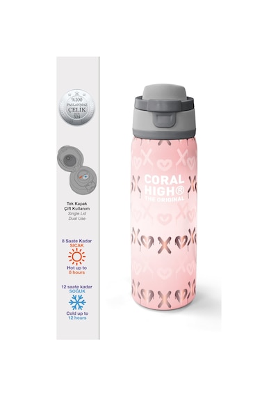 Coral High Pudra Desenli Pipetli Ve Direkt İçim Çelik Termos 800 Ml 38594 Pudra