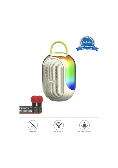 Bluetooth Hoparlör Çift Mikrofonlu Kablosuz Parti Speaker Beyaz