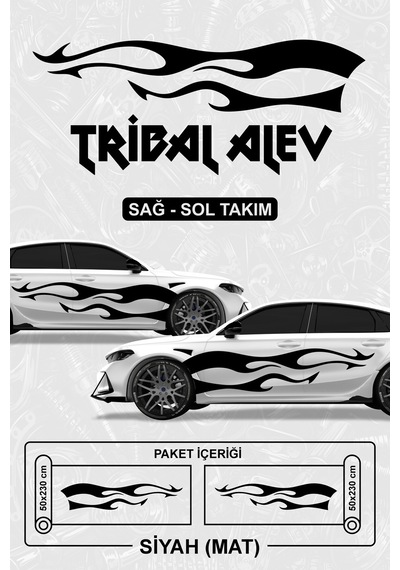 Tribal Alev Yan Gövde Sticker Siyah Mat - 831599034