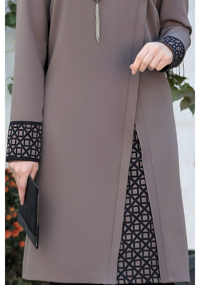 Raika Moda Lazer Kesim Detaylı Büyük Beden Tesettür Takım Vizon