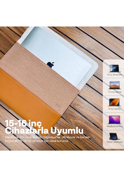 Woyax S-touch 15-16 İnç Kahverengi Nfc Özellikli Laptop Çantası Su Geçirmez Apple Macbook Uyumlu Kılıfı Apple iPad Tablet El Çantası